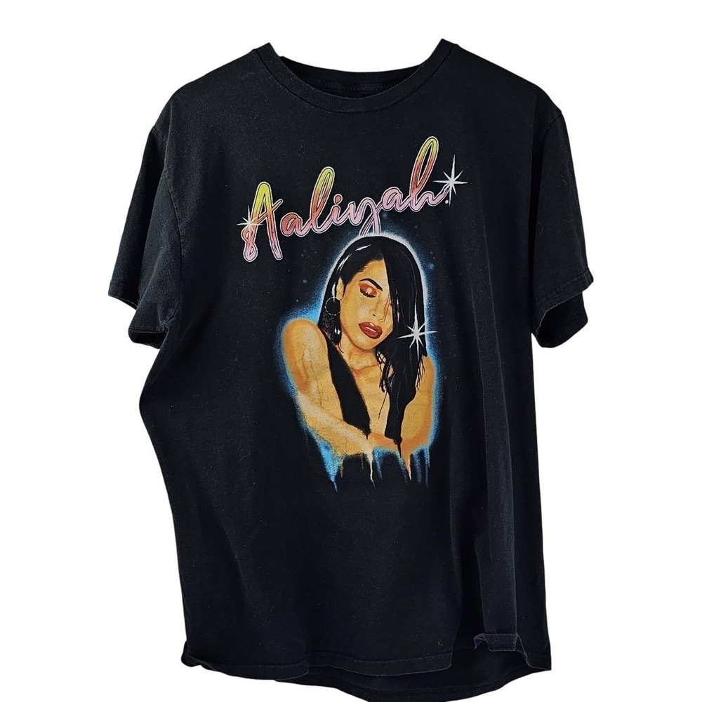 Aaliyah Graphic T-Shirt Mens XL Black Airbrush Portrait R&B Music 100% Cotton - Picture 8 of 10